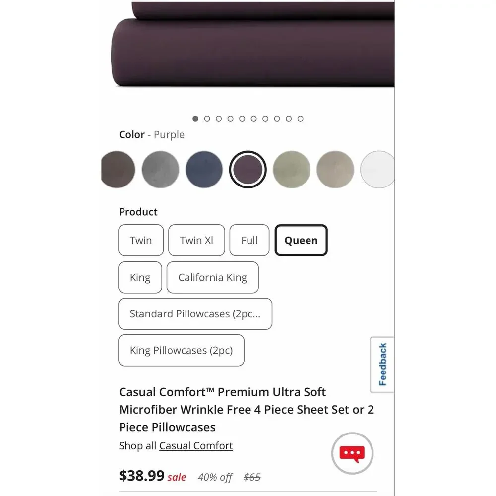 NEW! Casual Comfort iEnjoy Queen 6PC Premium Sheet Set Purple